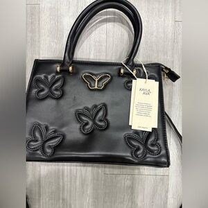 Kayla & Ava black vegan leather handbag Purse Clutch with butterfly Butterflies